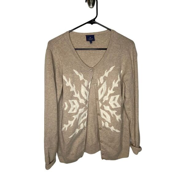 Cashmere collection cashmere merino wool snowflake sweater cardigan beige tan so - Picture 3 of 8